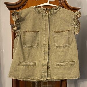 So Me Olive Green Ruffled Vest